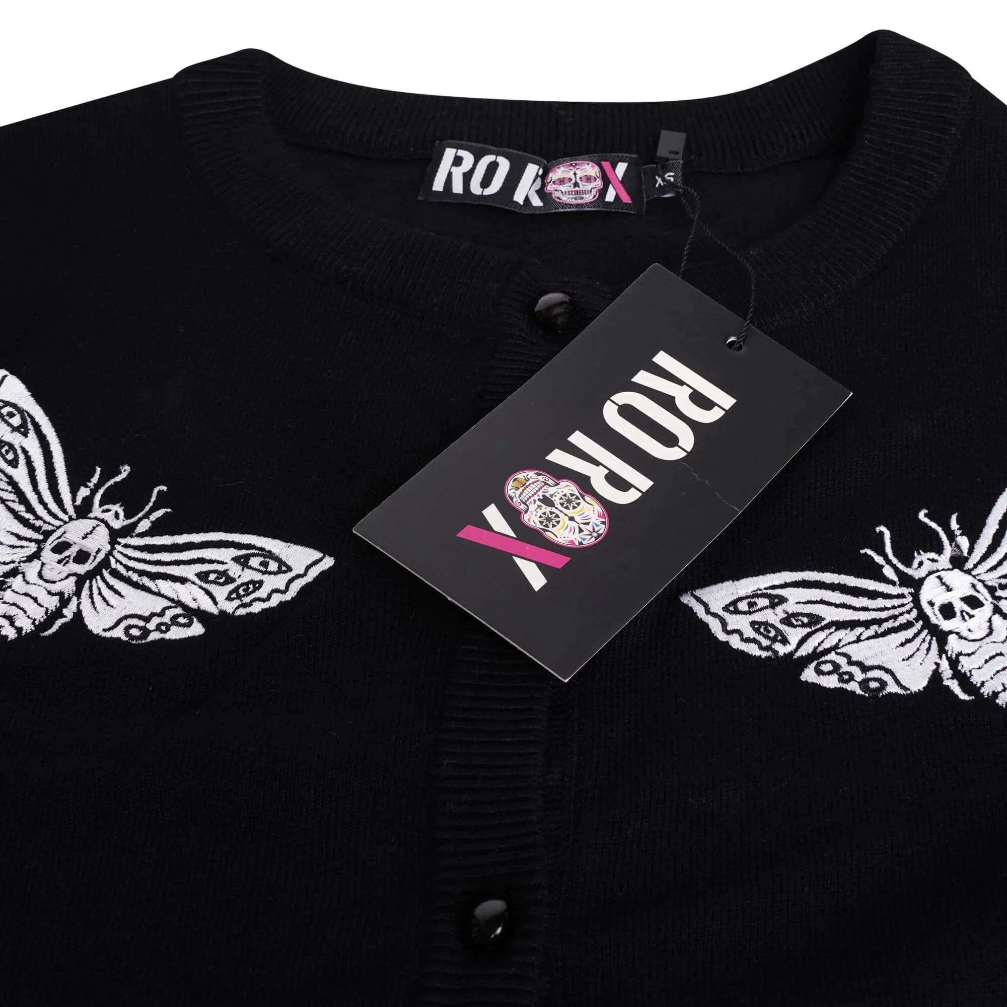Ro Rox Deathmoth Cardigan Long Sleeve Goth Embroidery Knit Top