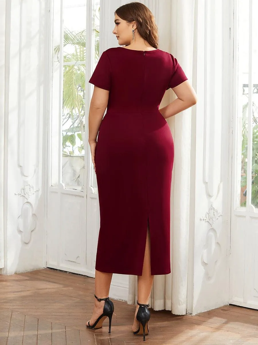 Robe décontractée fourreau à col en V et à taille nouée à manches courtes(Vente finale)