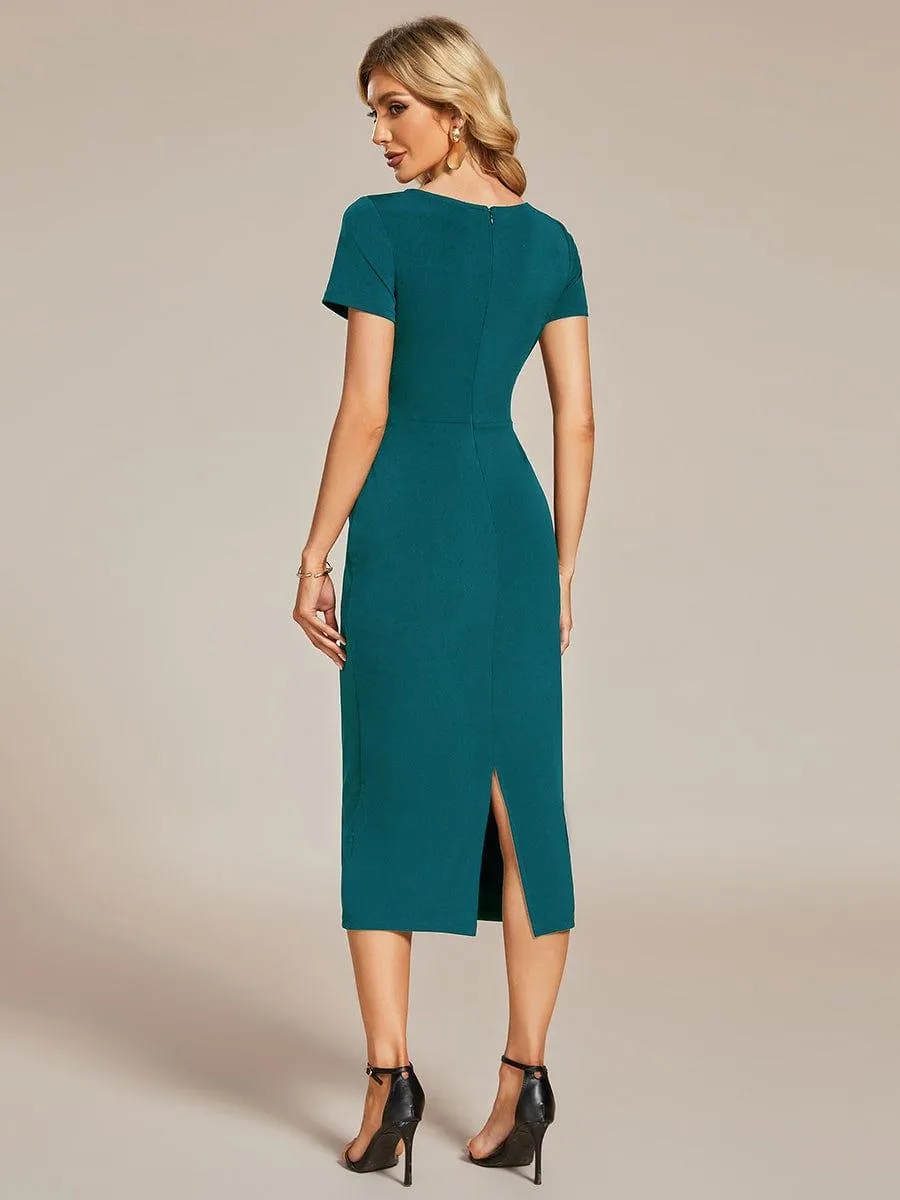 Robe décontractée fourreau à col en V et à taille nouée à manches courtes(Vente finale)