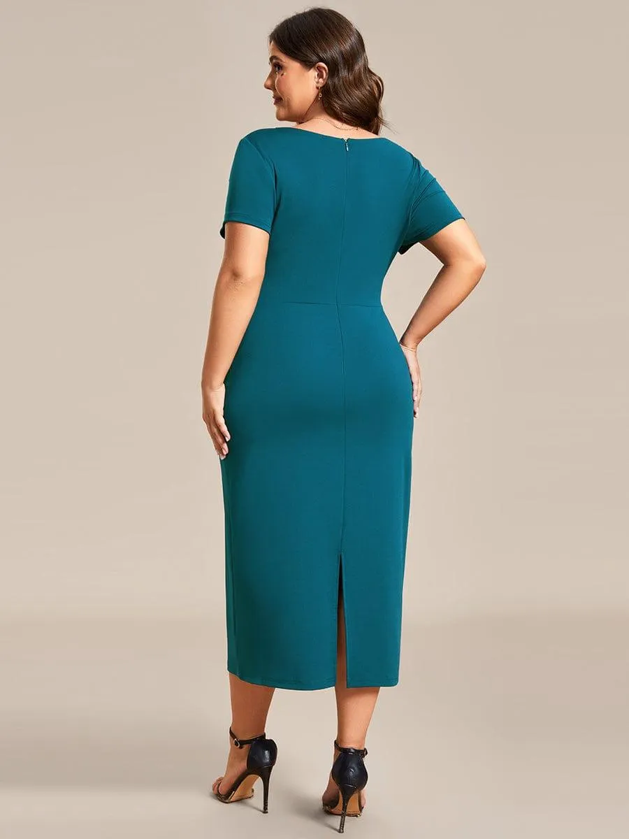 Robe décontractée fourreau à col en V et à taille nouée à manches courtes(Vente finale)