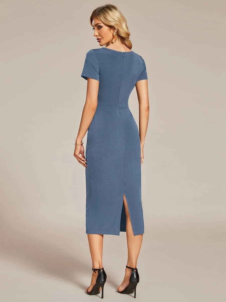Robe décontractée fourreau à col en V et à taille nouée à manches courtes(Vente finale)