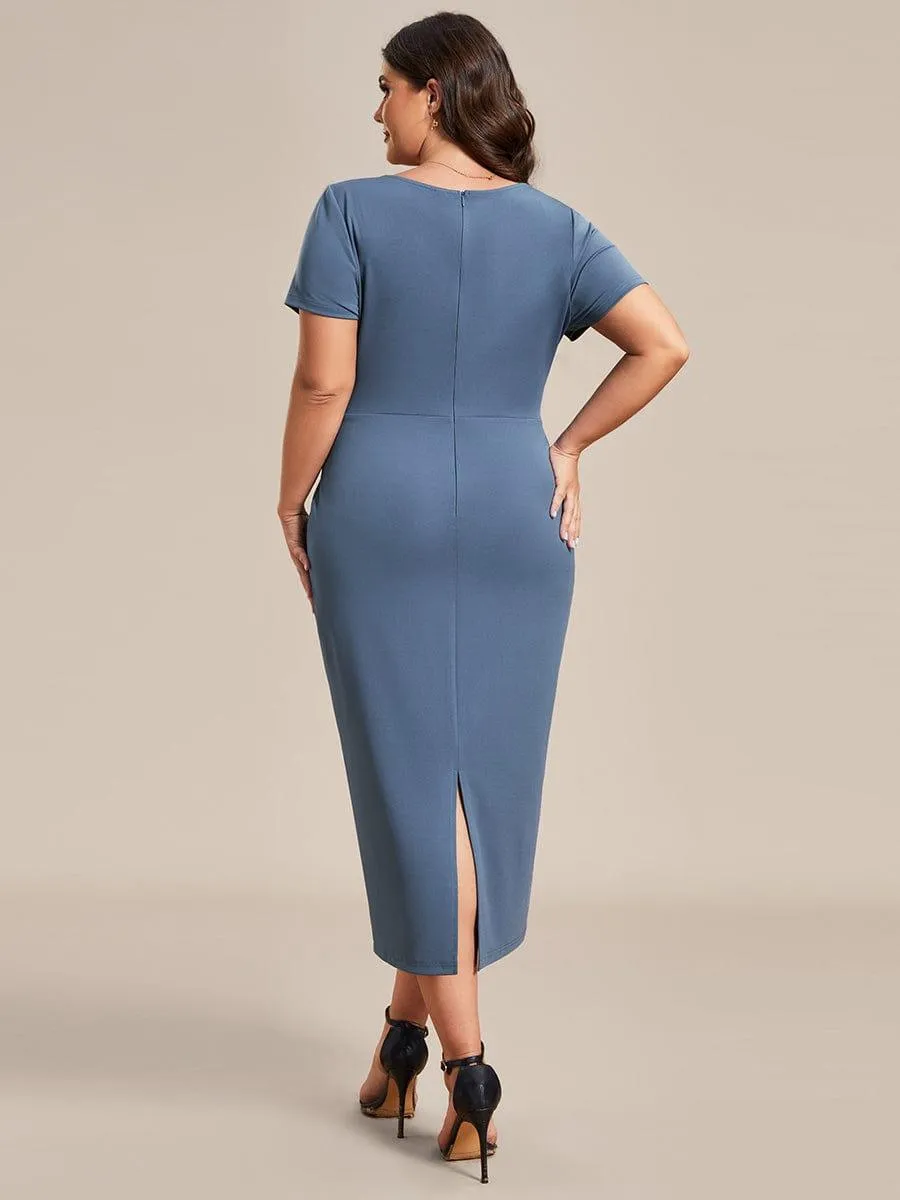 Robe décontractée fourreau à col en V et à taille nouée à manches courtes(Vente finale)