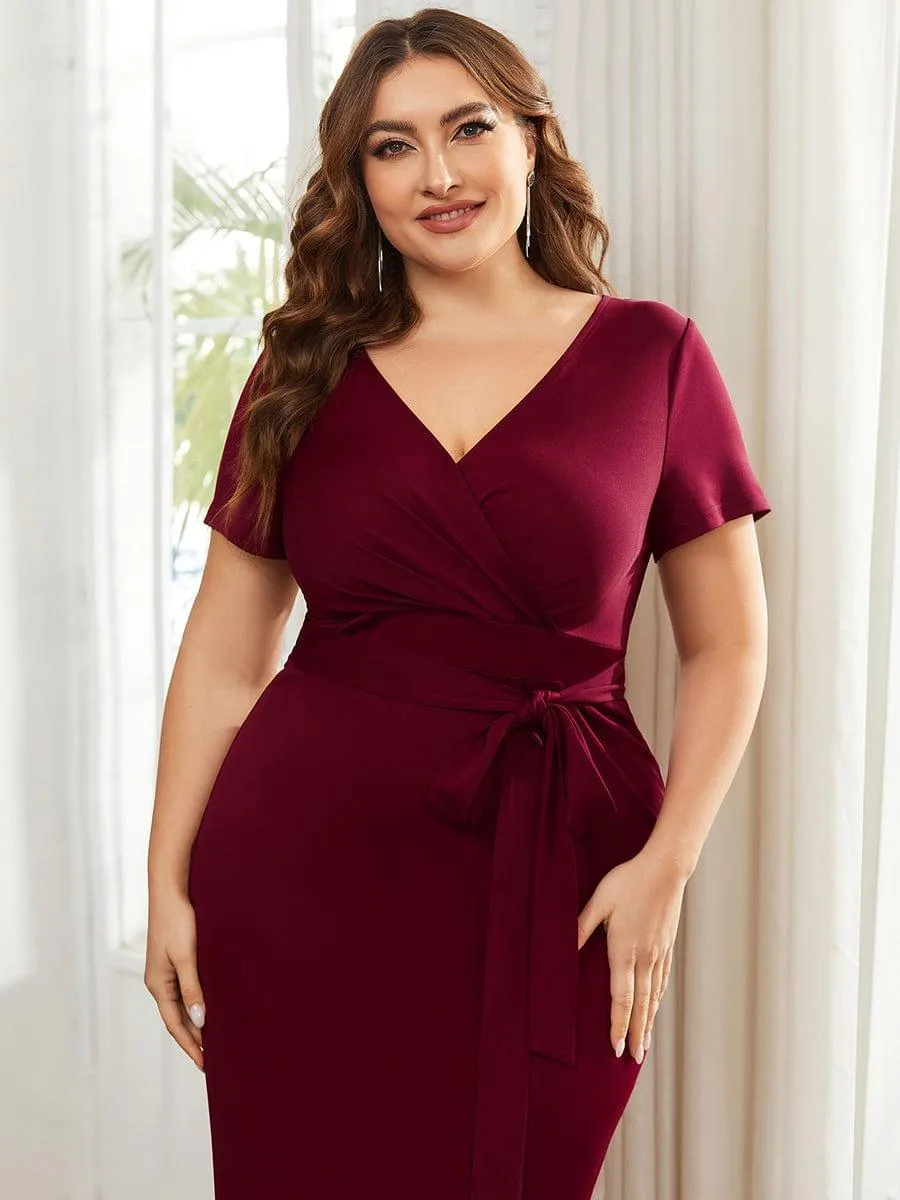 Robe décontractée fourreau à col en V et à taille nouée à manches courtes(Vente finale)