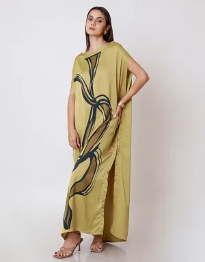 Round Neck Maxi Screen Print Caftan Dress