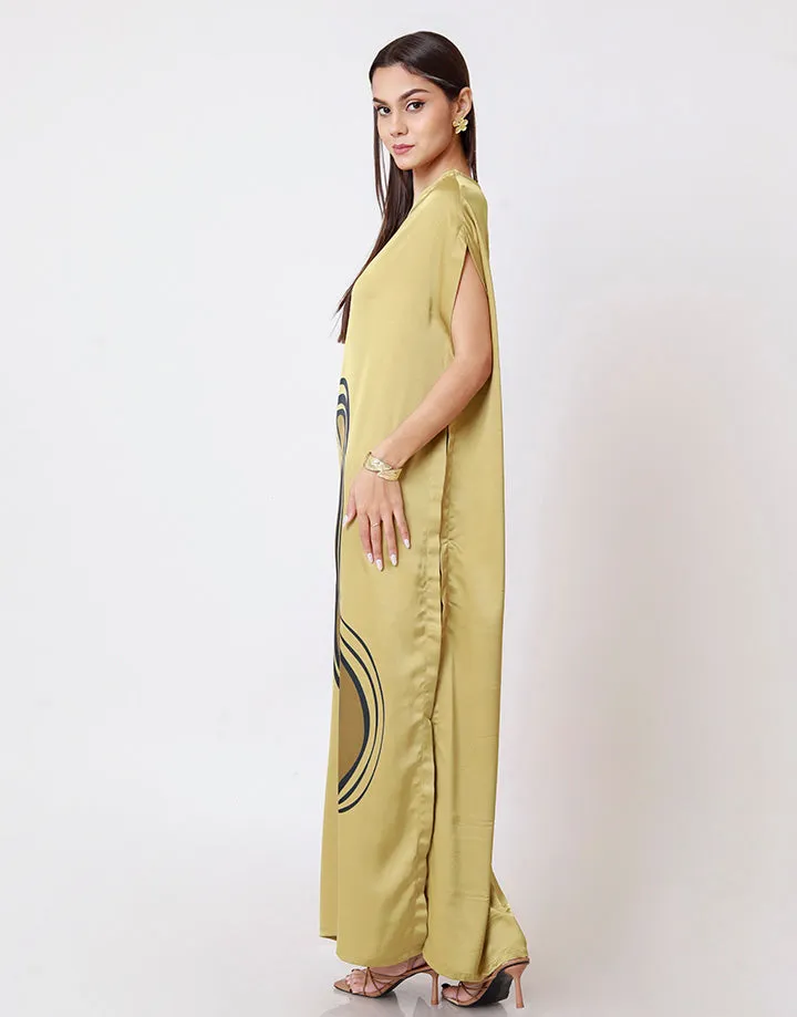 Round Neck Maxi Screen Print Caftan Dress