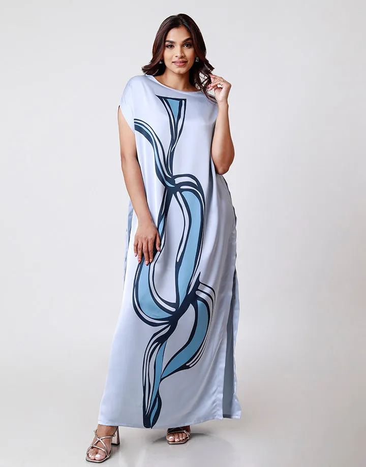 Round Neck Maxi Screen Print Caftan Dress
