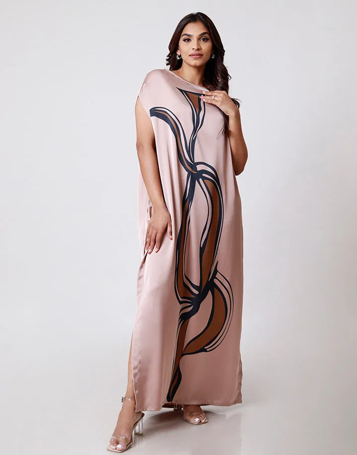 Round Neck Maxi Screen Print Caftan Dress