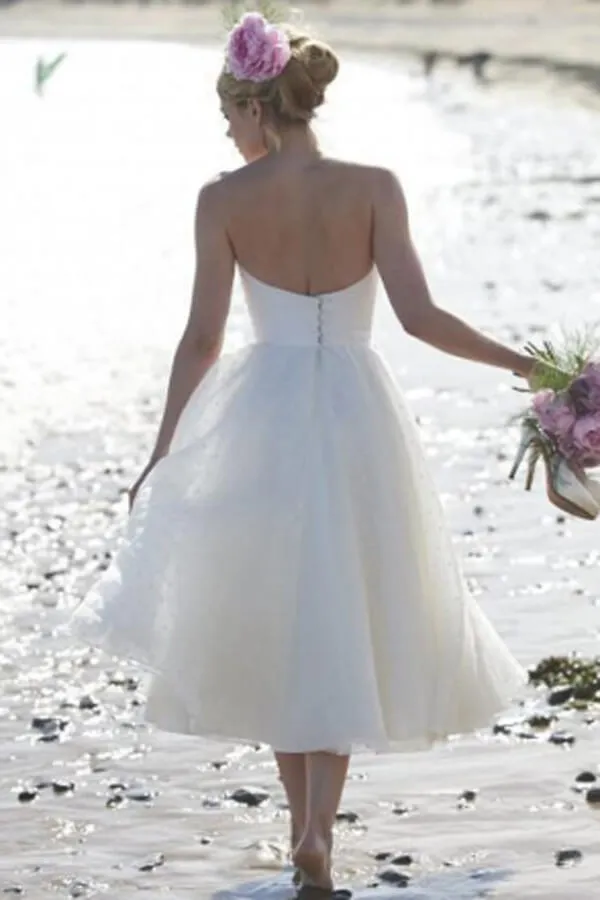 Roycebridal Ivory Lace A-line Tea-length Short Wedding Dresses, Bridal Gown, MW631