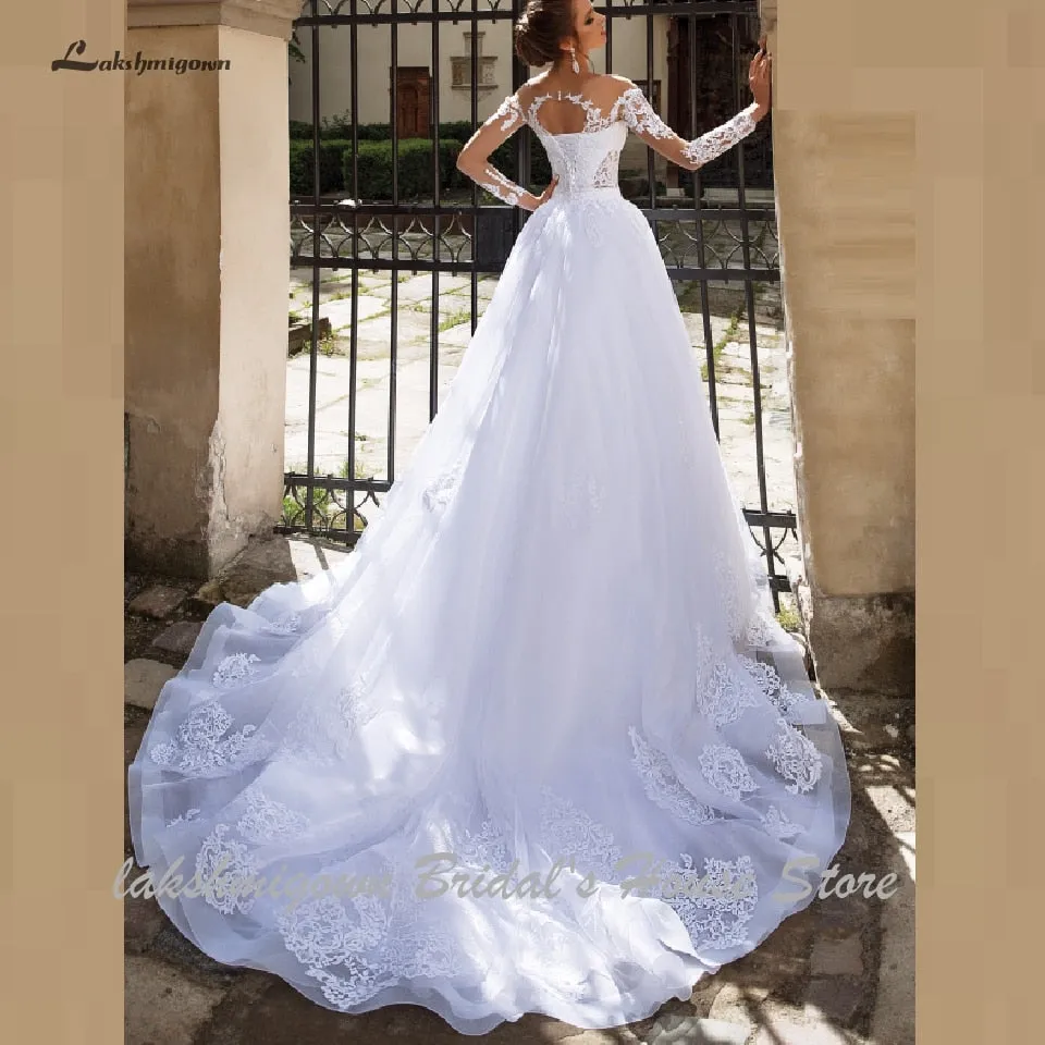 Roycebridal Lakshmigown Luxury A Line Wedding Dress 2 in 1 with Sleeves Lace Bridal Gown Vestido de Noiva Sexy Princess Tulle Wedding Gowns