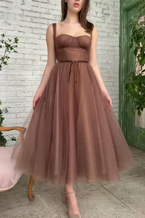 Roycebridal Lyra | Simple A-line Tea Length Tulle Short Prom Dress Homecoming Dress