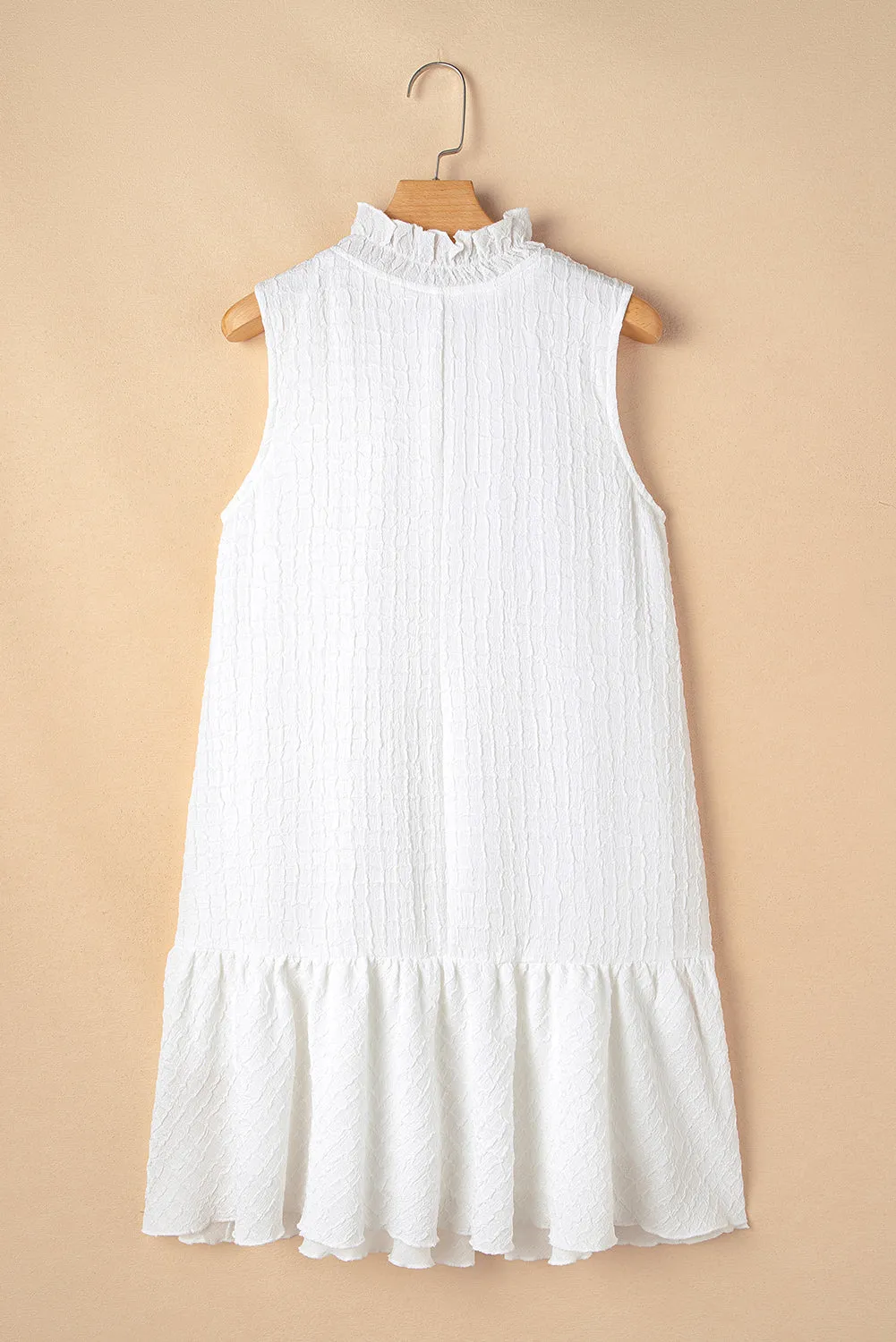 Ruffled White Sleeveless Mini Dress