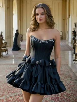Ruffles Black Sleeveless Homecoming Dresses with Bowknot
