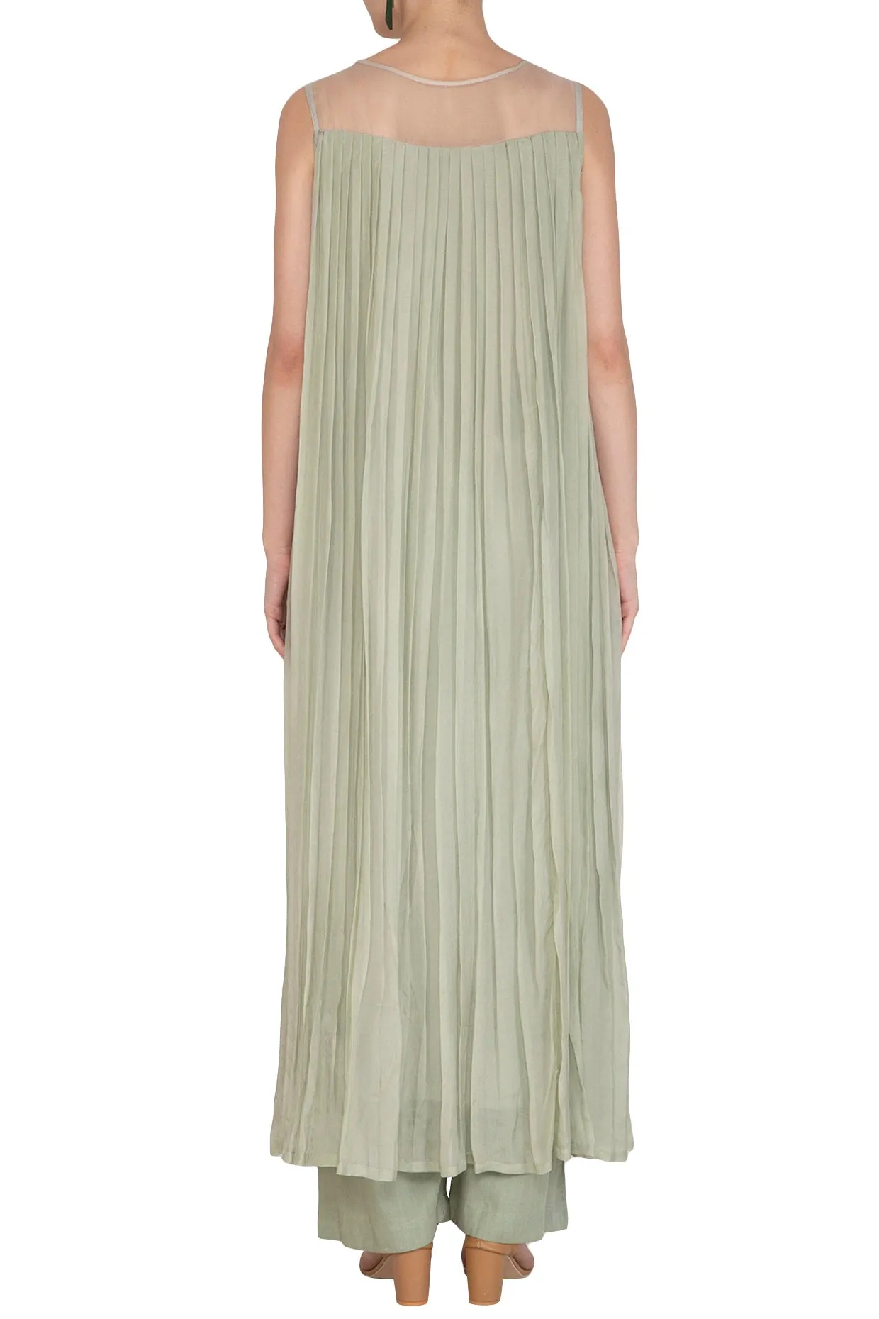 Rusty Green Embroidered Kurta With Palazzo Pants