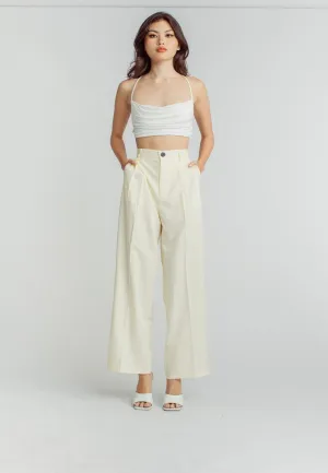 Ryan Light Yellow Zipper Fly Pleated Straight Cut Trouser