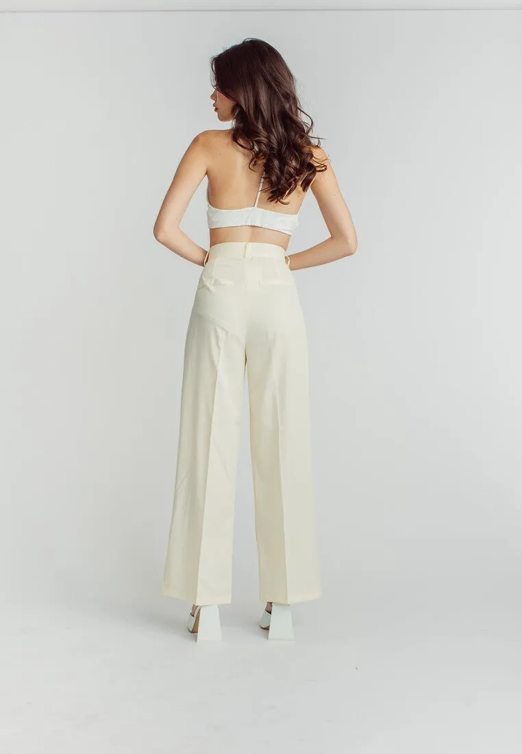 Ryan Light Yellow Zipper Fly Pleated Straight Cut Trouser