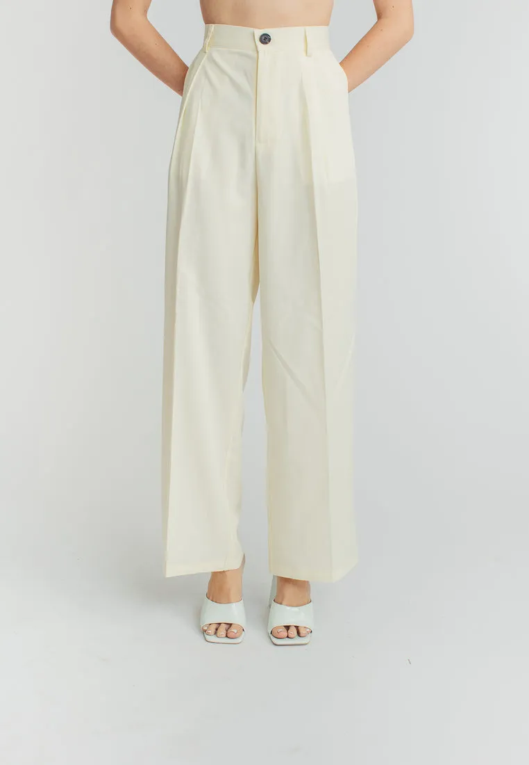 Ryan Light Yellow Zipper Fly Pleated Straight Cut Trouser