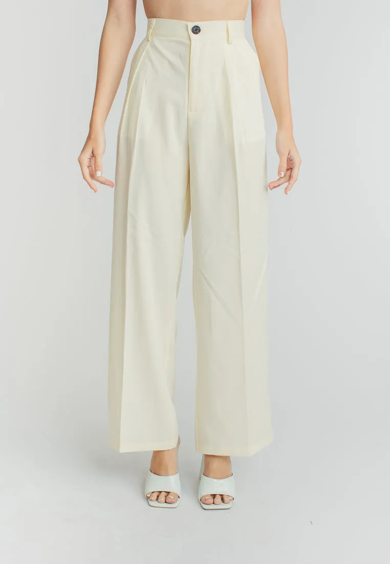 Ryan Light Yellow Zipper Fly Pleated Straight Cut Trouser