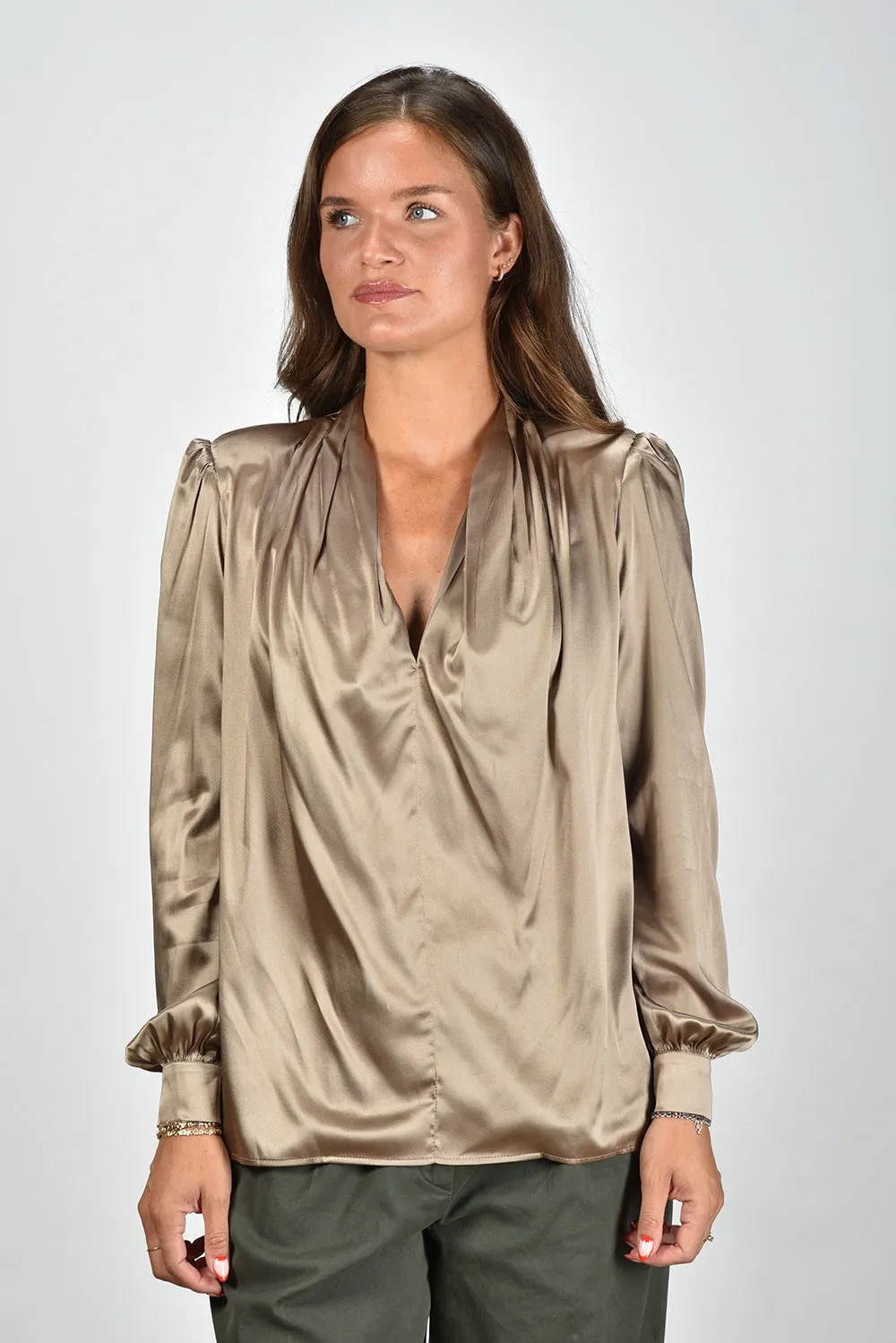 Sage & Ivy blouse Fonda Satin Silk taupe
