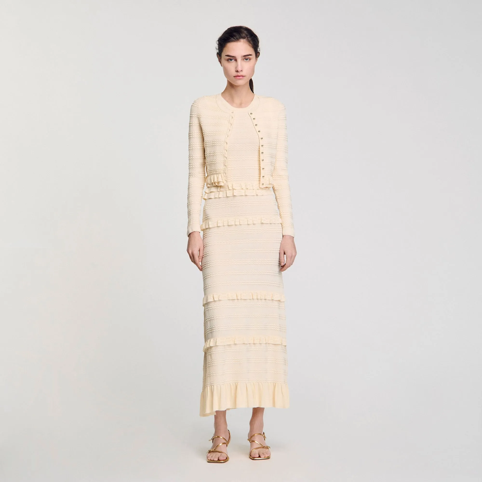 Saphir Ruffled Cardigan Ecru