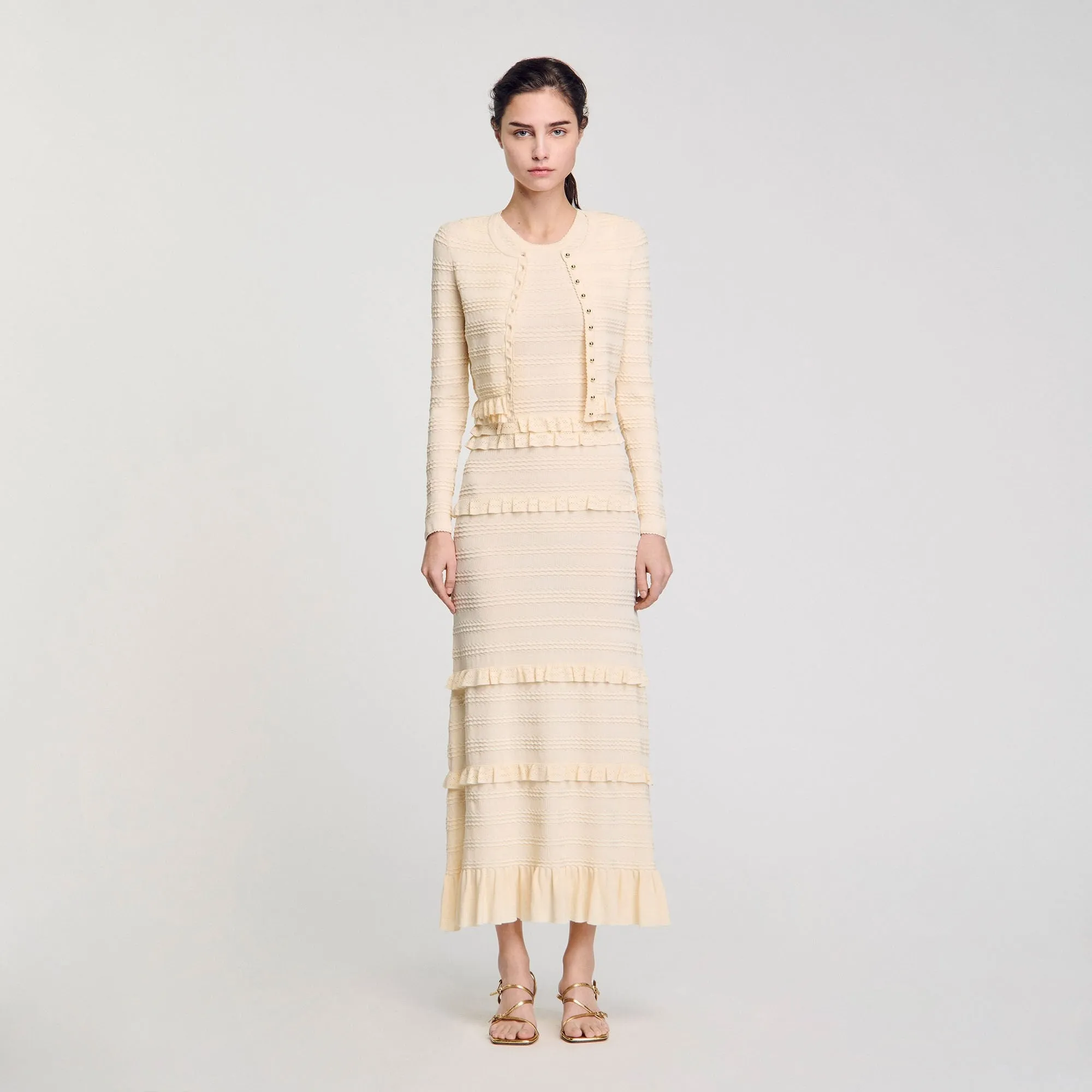 Saphir Ruffled Cardigan Ecru