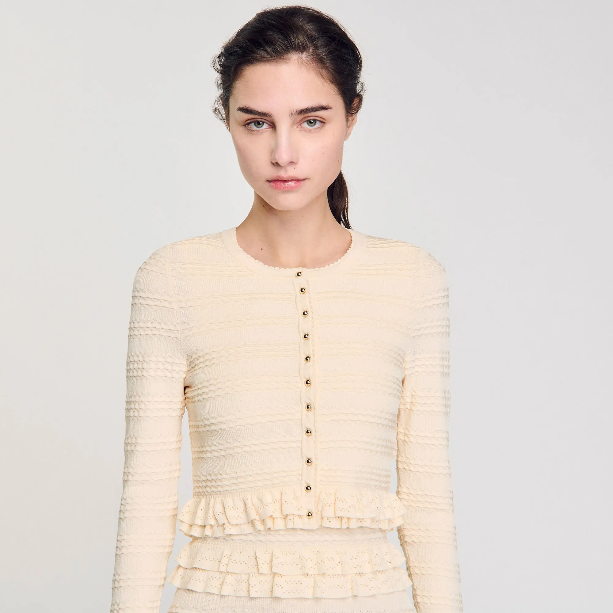 Saphir Ruffled Cardigan Ecru
