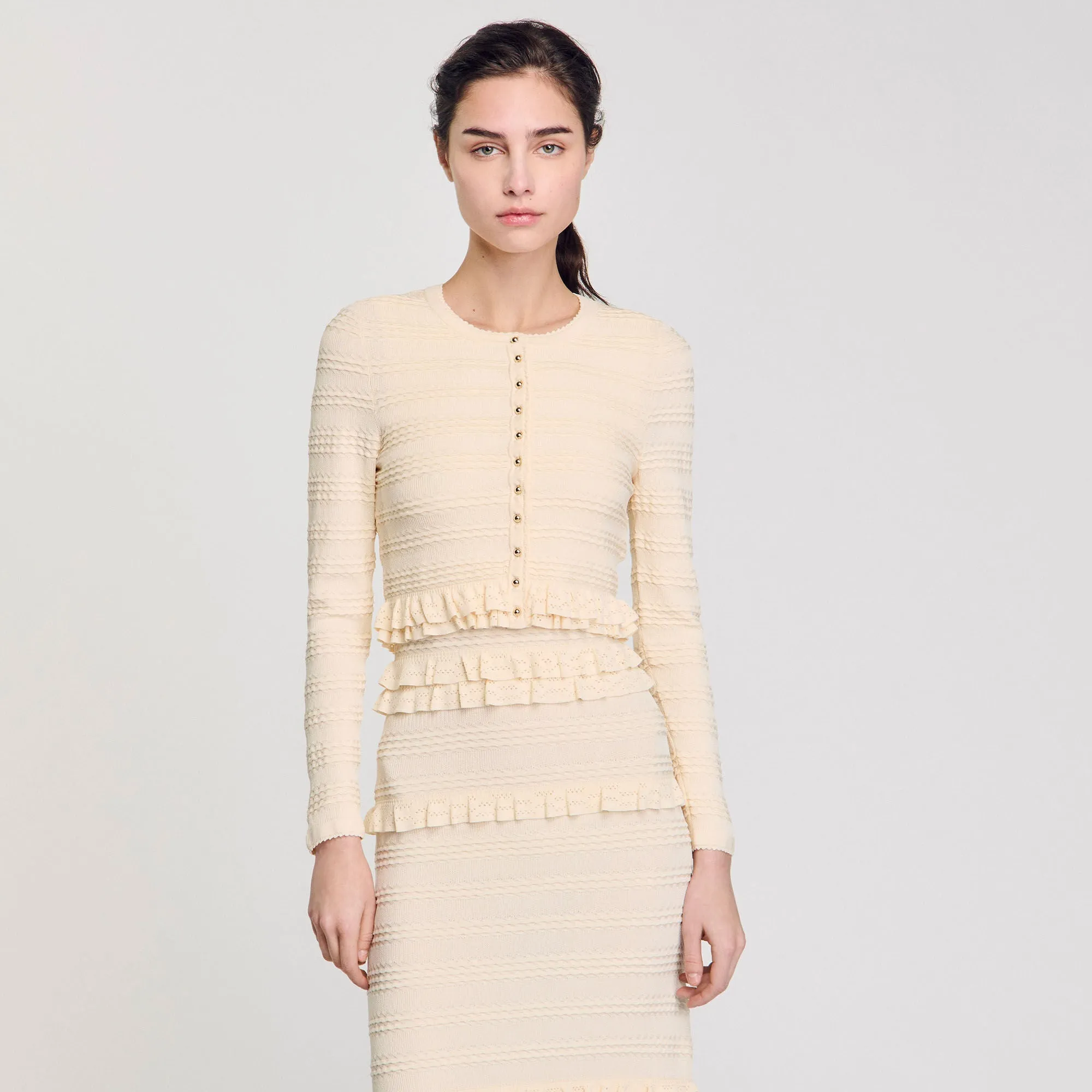 Saphir Ruffled Cardigan Ecru