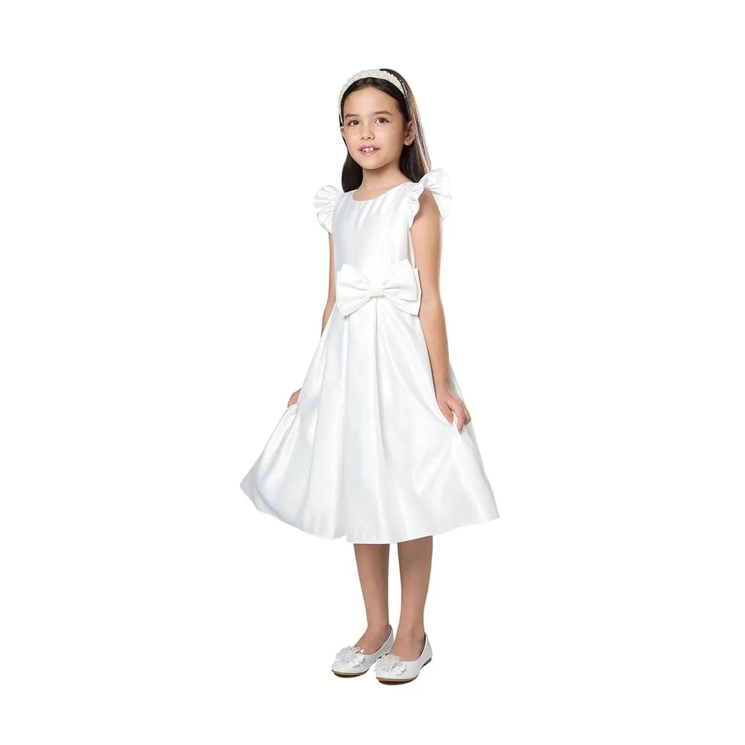 Satin pleated flutter sleeve with bow detail - SK930