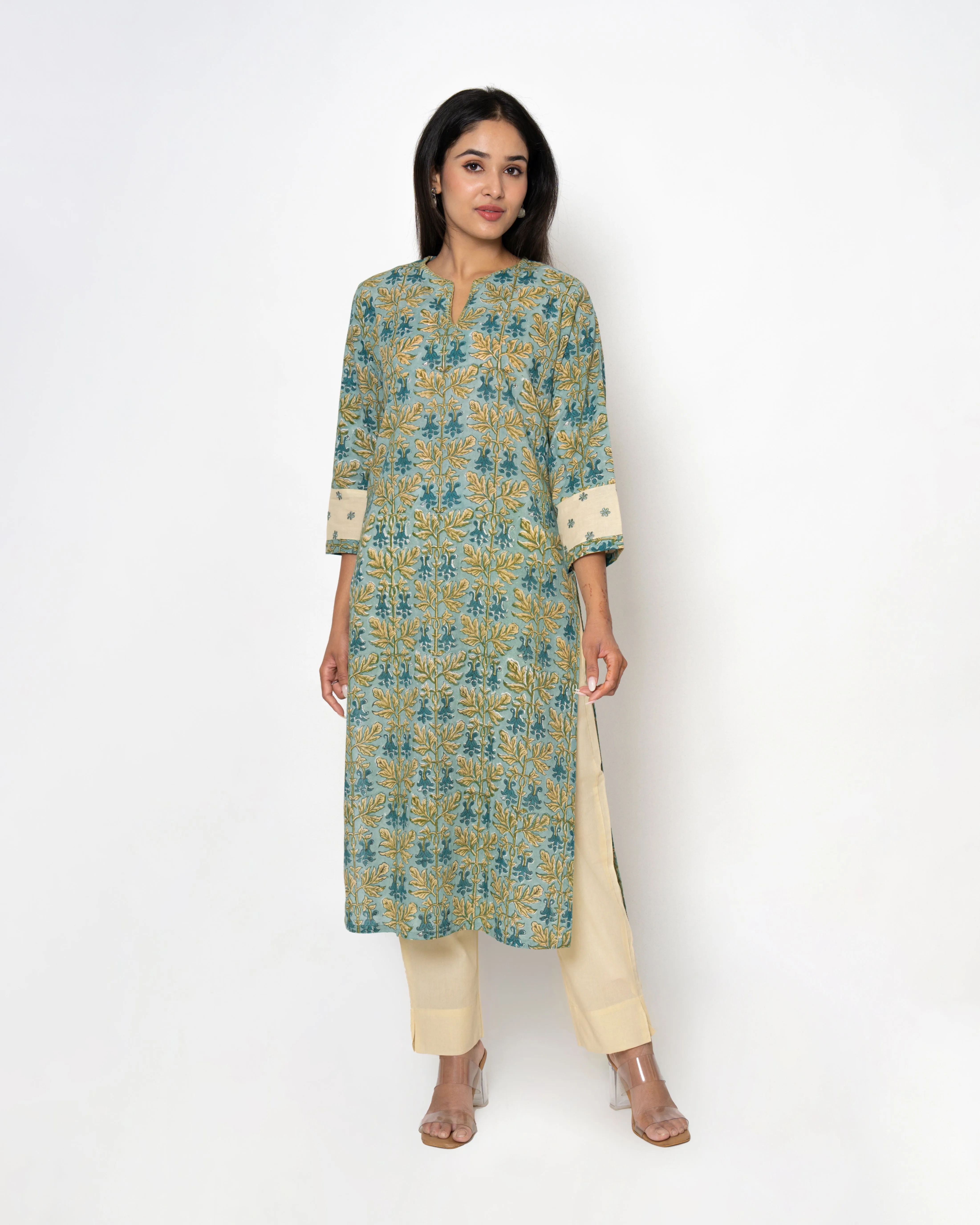 Sea Breeze Handblock Print Blue Cotton Kurta Set