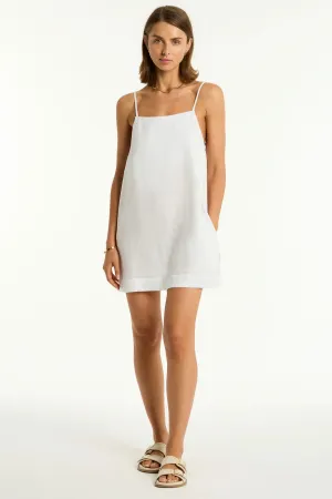SEA LEVEL Tidal Linen Short Shift Dress in White