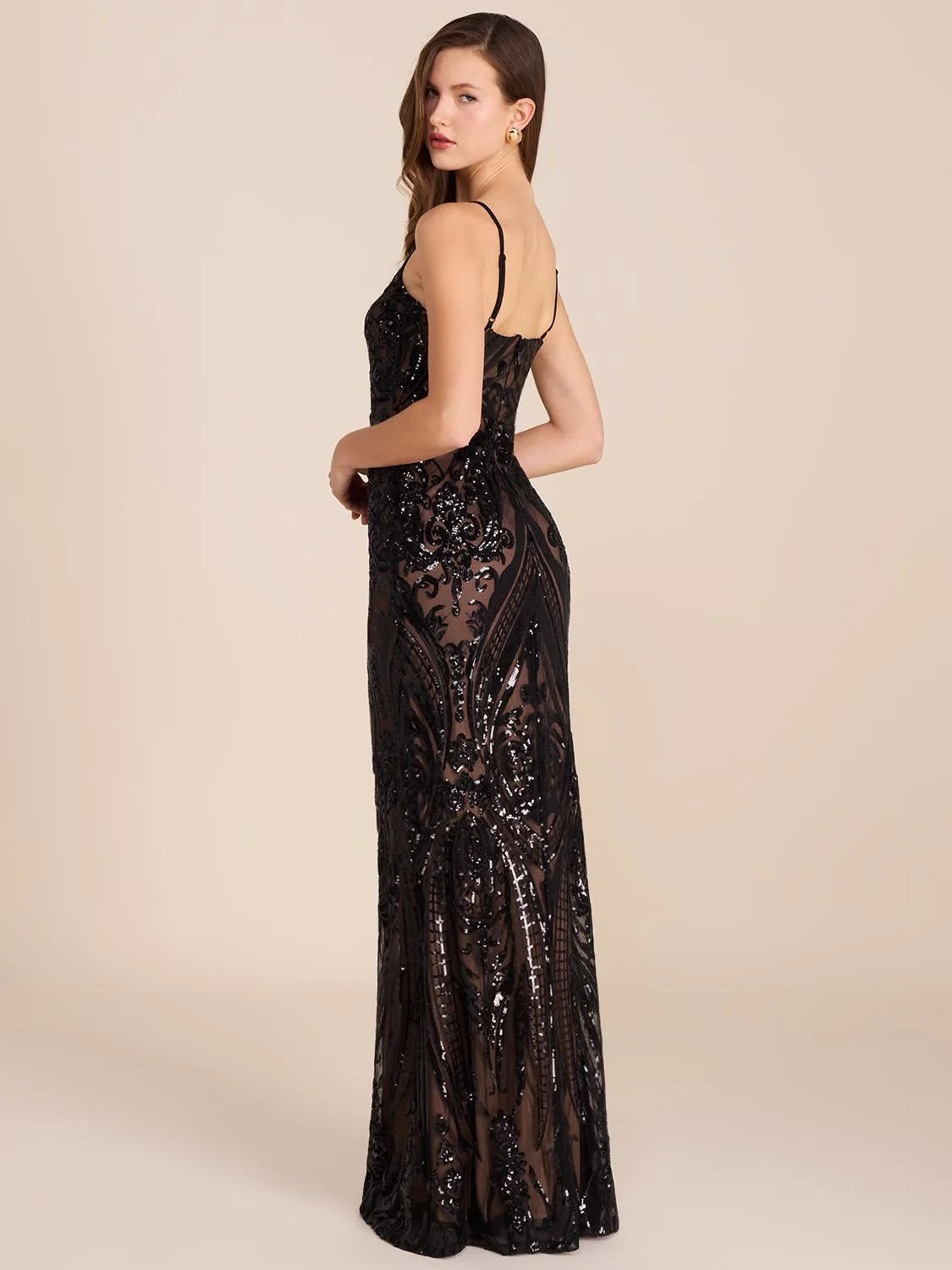 Sequin Mesh Column Gown