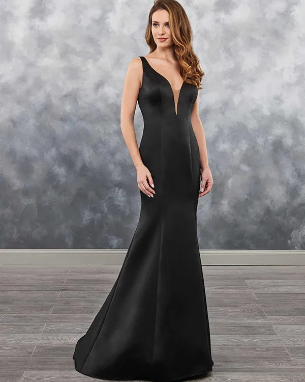 Sexy Deep V-Neck Black Satin Long Bridesmaid Dresses Mermaid Party Gowns Floor Length