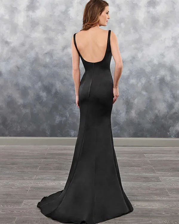Sexy Deep V-Neck Black Satin Long Bridesmaid Dresses Mermaid Party Gowns Floor Length