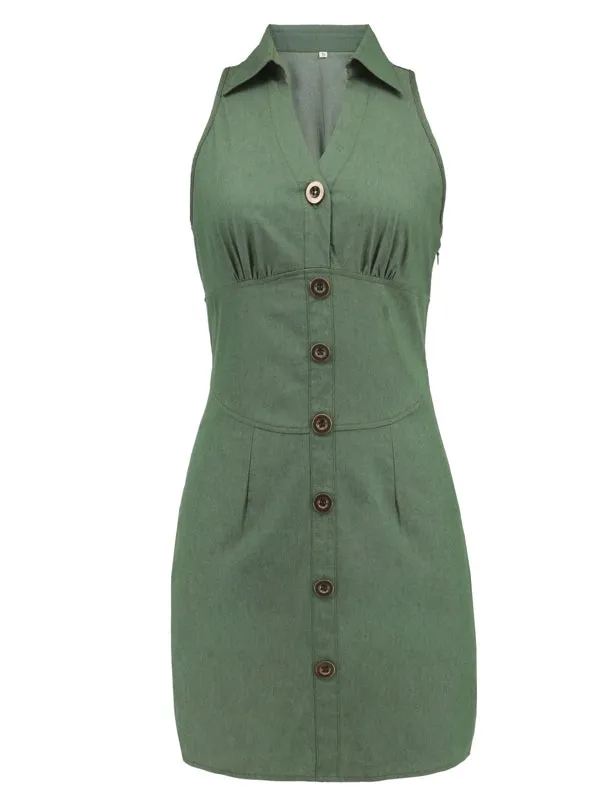 Sexy Sleeveless Ladies V Neck Solid Thin Dresses