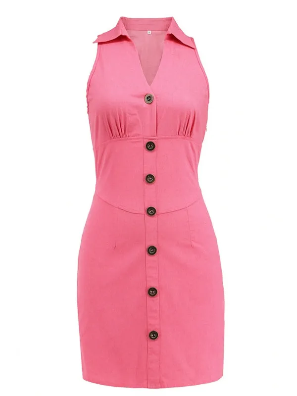Sexy Sleeveless Ladies V Neck Solid Thin Dresses