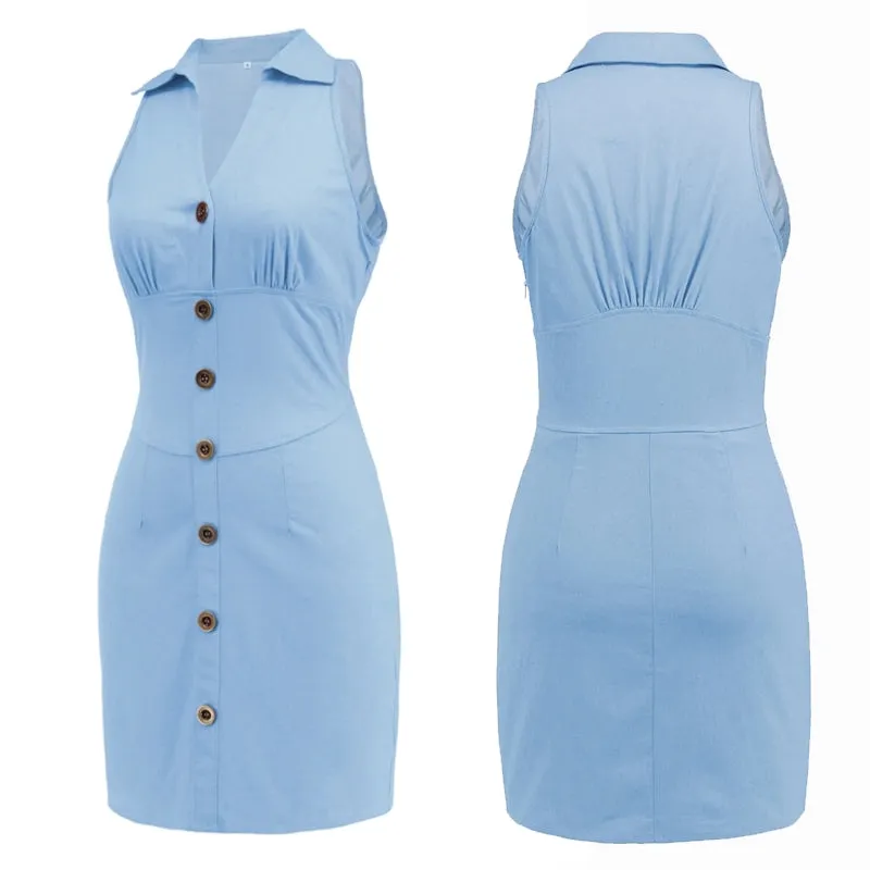 Sexy Sleeveless Ladies V Neck Solid Thin Dresses