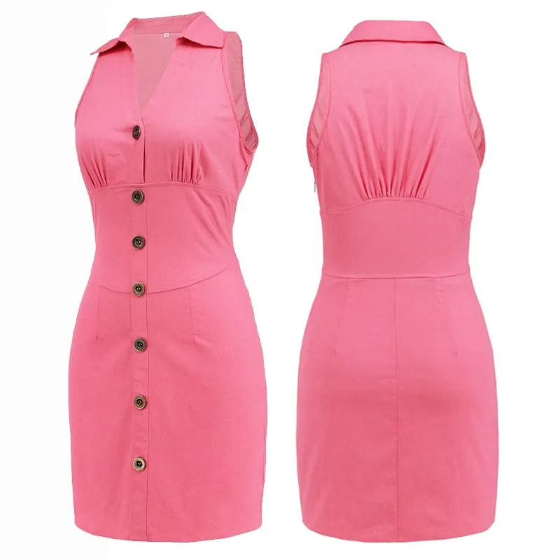 Sexy Sleeveless Ladies V Neck Solid Thin Dresses