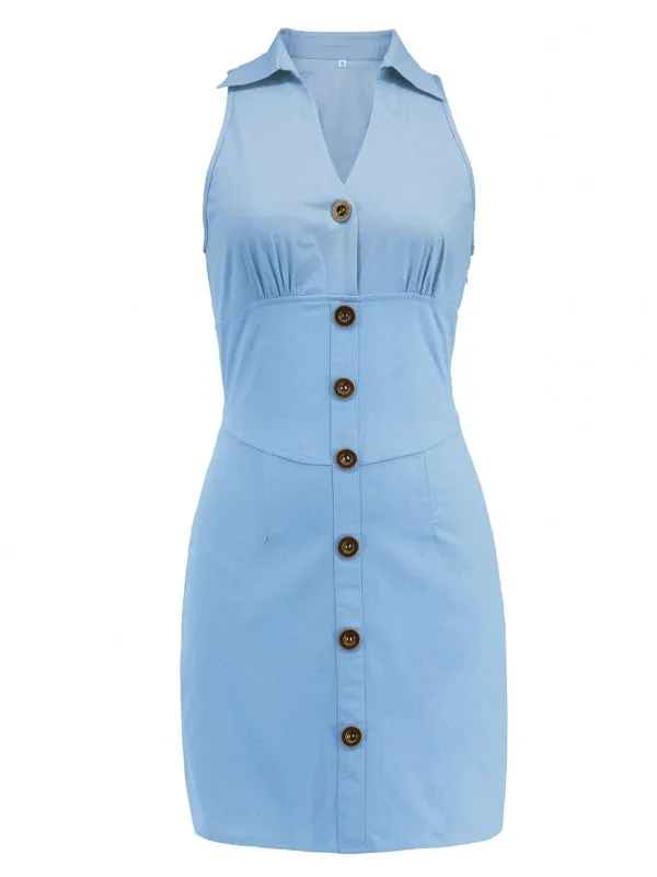 Sexy Sleeveless Ladies V Neck Solid Thin Dresses