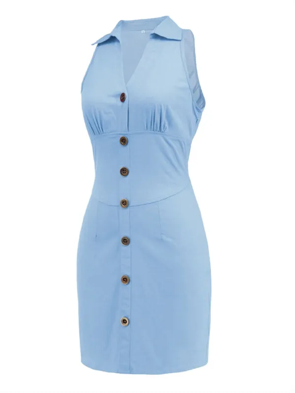 Sexy Sleeveless Ladies V Neck Solid Thin Dresses