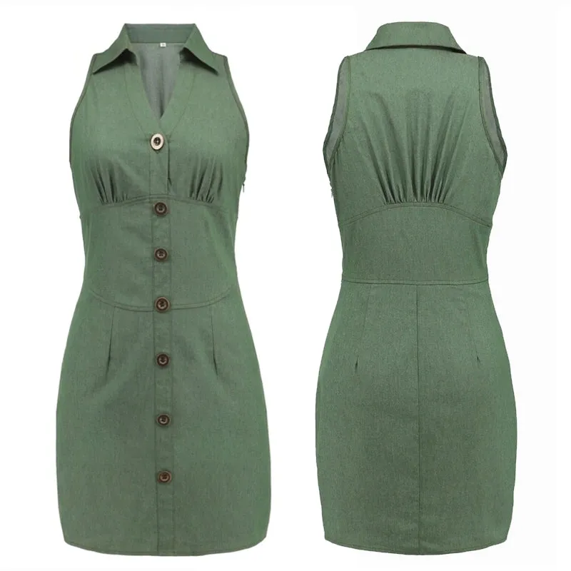 Sexy Sleeveless Ladies V Neck Solid Thin Dresses