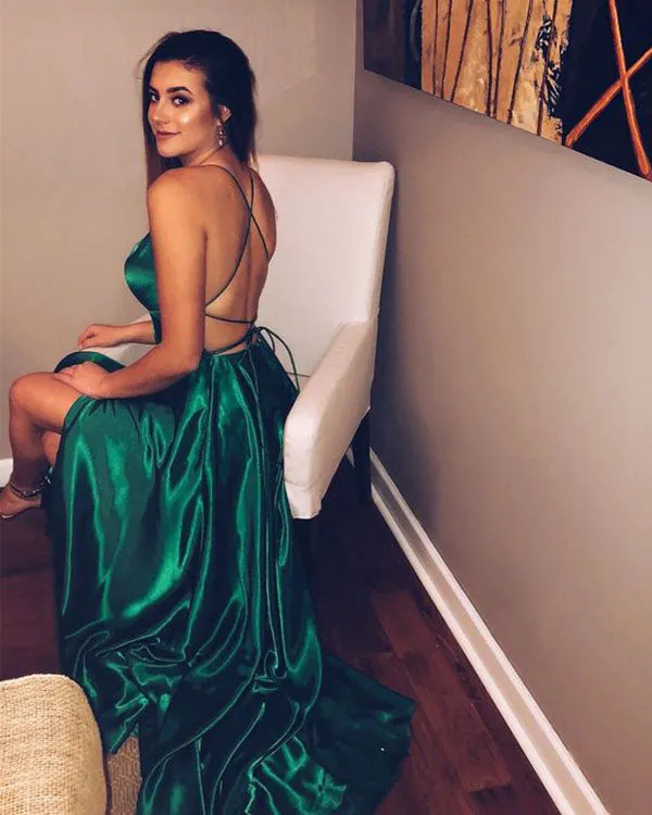 Sexy Spaghetti Straps Dark Red Prom Dresses 2018 Split Side Long Party Gowns Evening