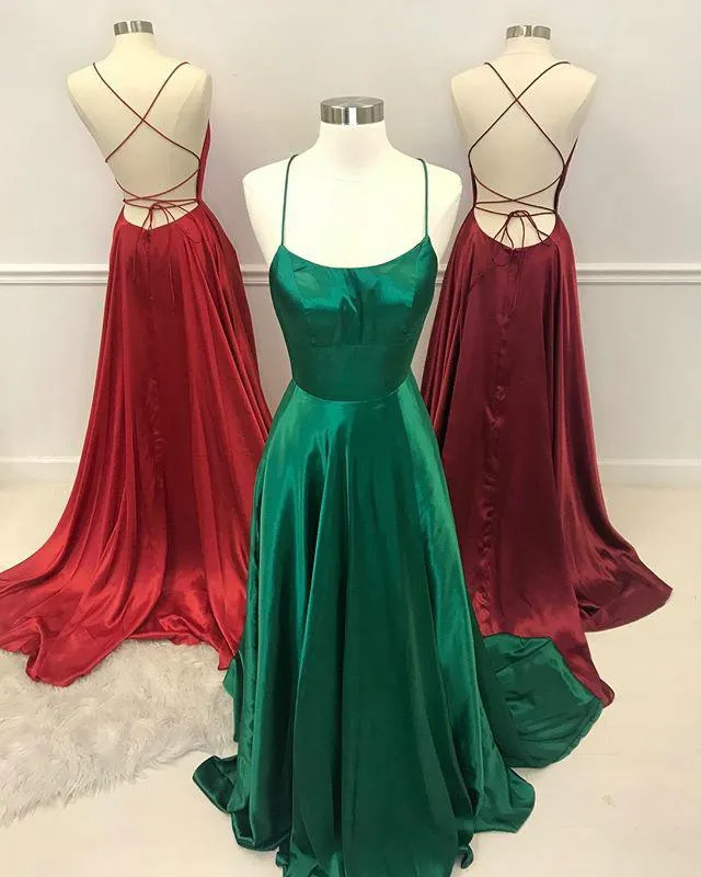 Sexy Spaghetti Straps Dark Red Prom Dresses 2018 Split Side Long Party Gowns Evening