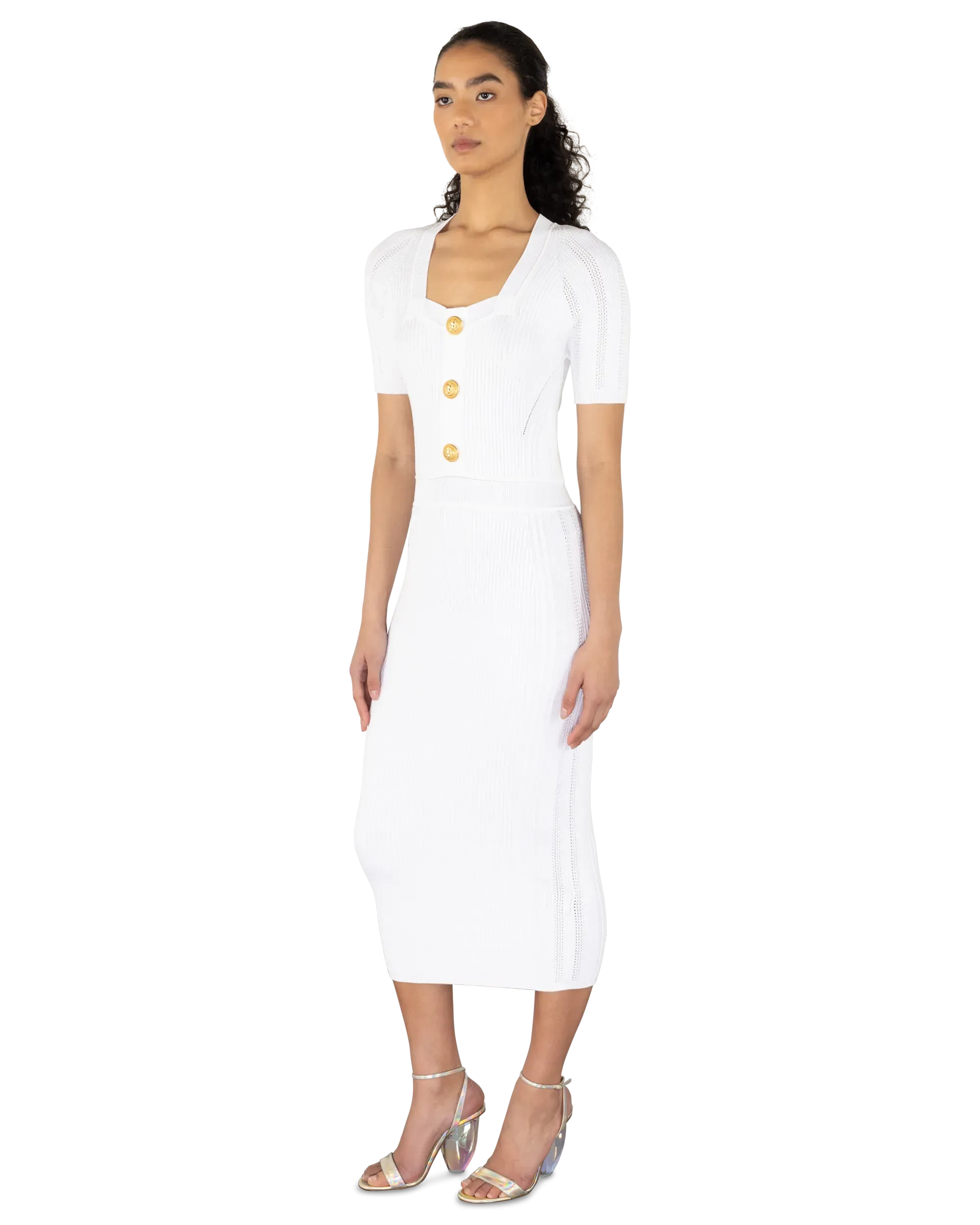 Short Sleeve Ribbed Knit Midi Dress