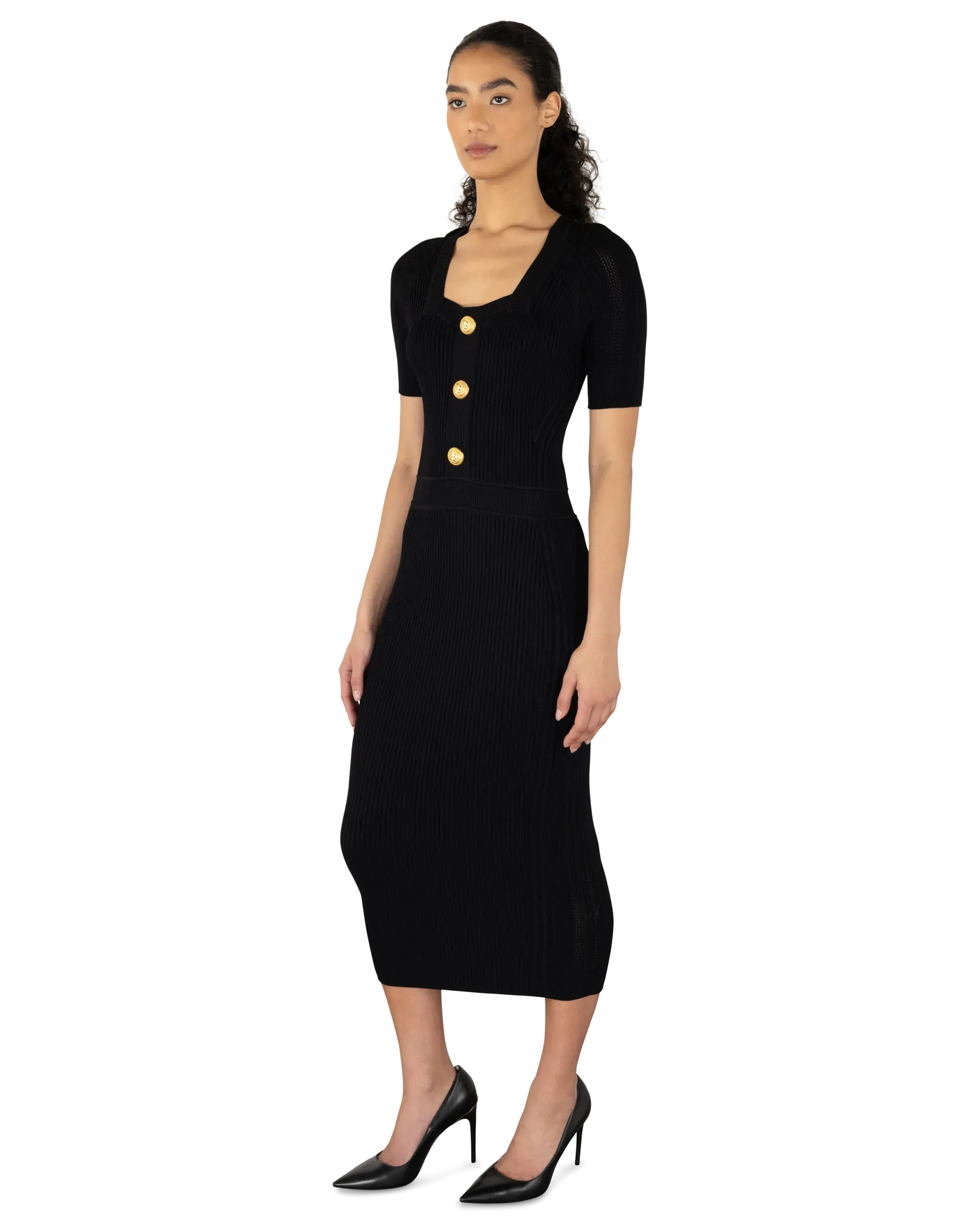 Short Sleeve Ribbed Knit Midi Dress