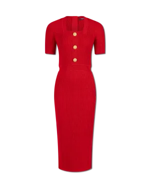 Short Sleeve Ribbed Knit Midi Dress