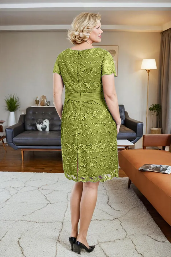 Short Sleeves Round Neck Lace Mother of the Bride Dress