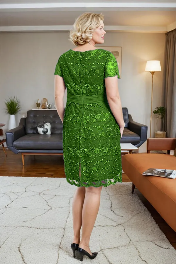 Short Sleeves Round Neck Lace Mother of the Bride Dress
