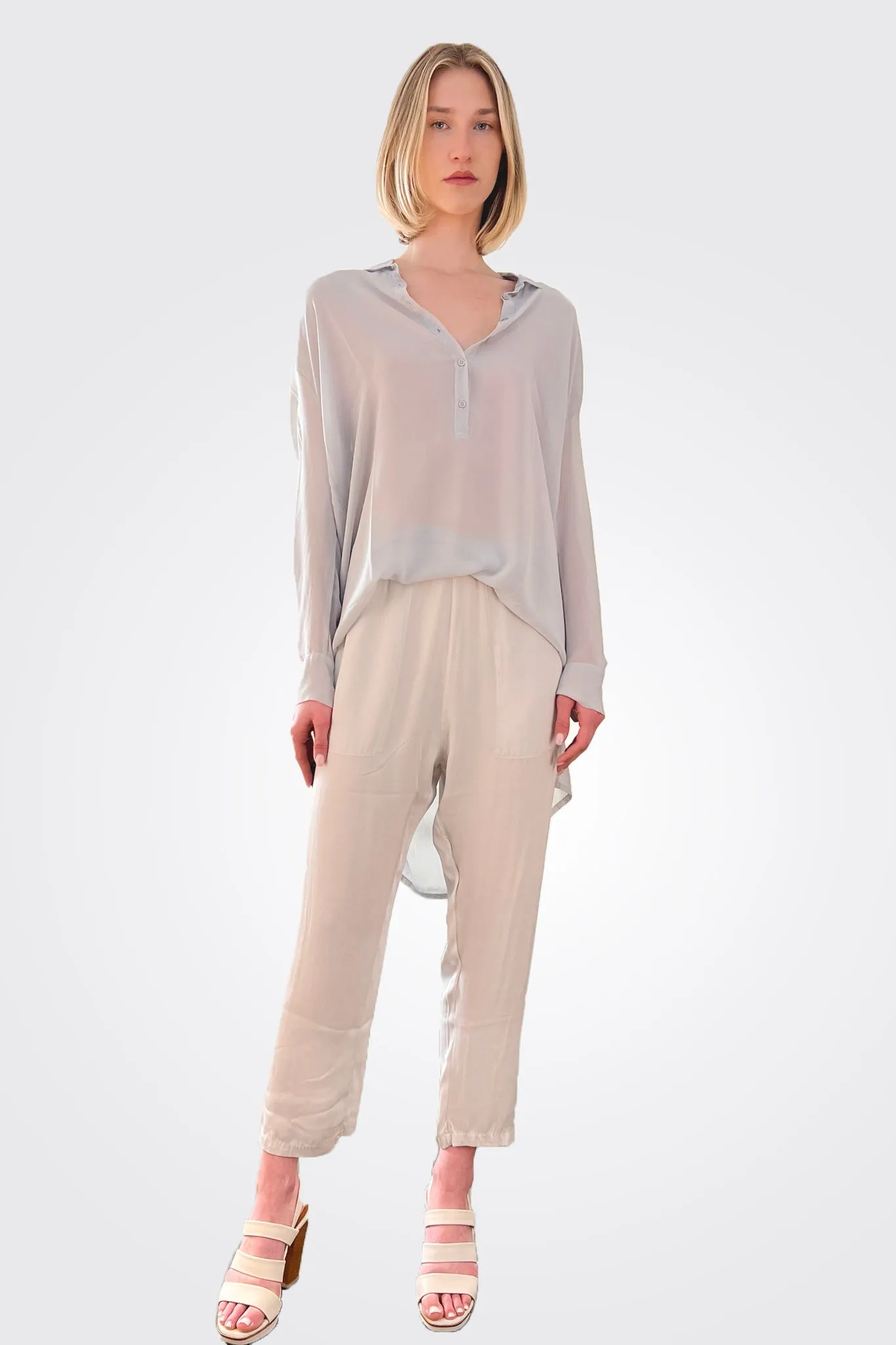Silk Hi-Low Sheer Blouse - Sandy