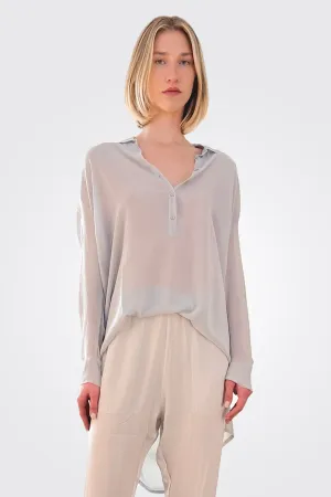 Silk Hi-Low Sheer Blouse - Sandy