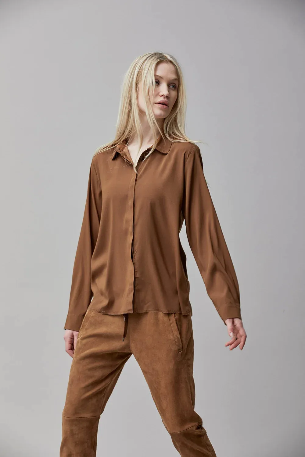 Silk Satin Shirt - Camel