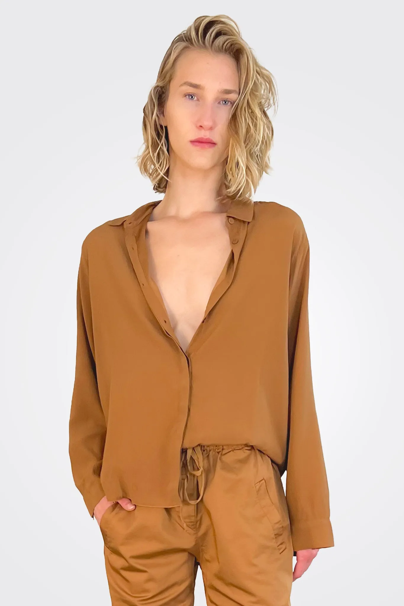 Silk Satin Shirt - Camel
